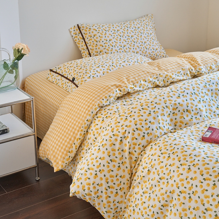 91家纺网 家纺一手货源 找家纺 贝尔 PELLHOME 全棉13376水洗+全棉色织水洗棉-织带款四件套（可抖音代发） 柠檬糖黄