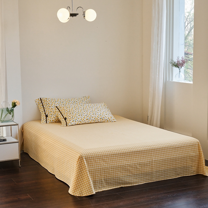 91家纺网 家纺一手货源 找家纺 贝尔 PELLHOME 全棉13376水洗+全棉色织水洗棉-织带款四件套（可抖音代发） 柠檬糖黄