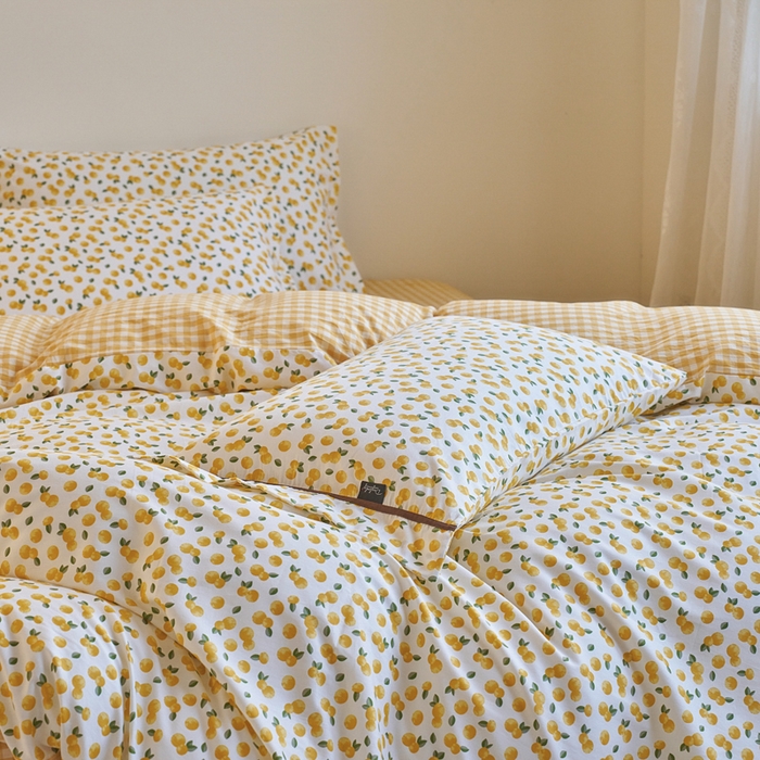 91家纺网 家纺一手货源 找家纺 贝尔 PELLHOME 全棉13376水洗+全棉色织水洗棉-织带款四件套（可抖音代发） 柠檬糖黄