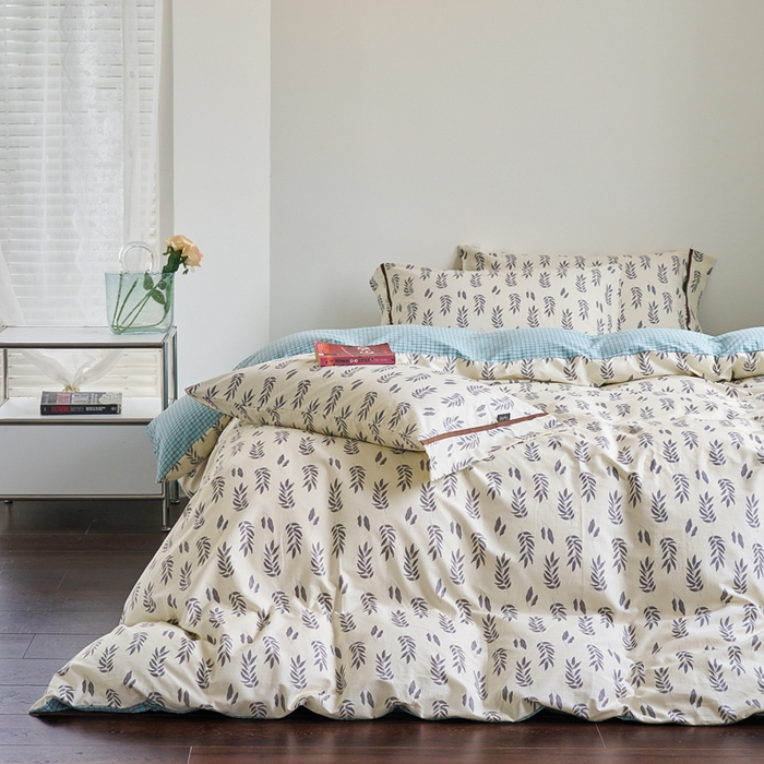 91家纺网 家纺一手货源 找家纺 贝尔 PELLHOME 全棉13376水洗+全棉色织水洗棉-织带款四件套（可抖音代发） 钱布雷蓝