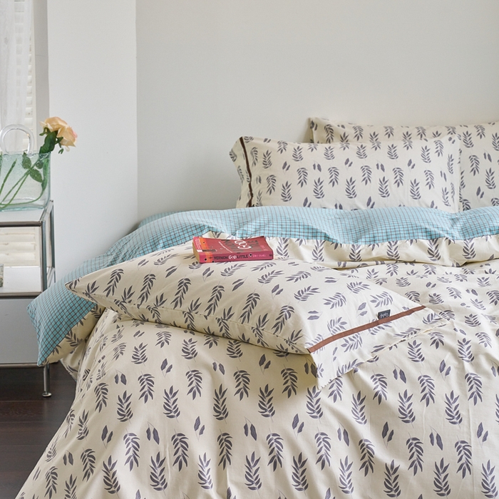 91家纺网 家纺一手货源 找家纺 贝尔 PELLHOME 全棉13376水洗+全棉色织水洗棉-织带款四件套（可抖音代发） 钱布雷蓝