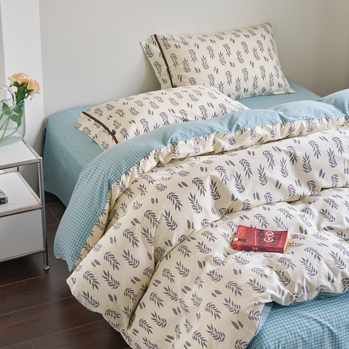 91家纺网 家纺一手货源 找家纺 贝尔 PELLHOME 全棉13376水洗+全棉色织水洗棉-织带款四件套（可抖音代发） 钱布雷蓝