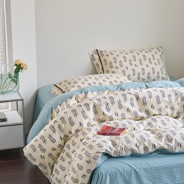 91家纺网 家纺一手货源 找家纺 贝尔 PELLHOME 全棉13376水洗+全棉色织水洗棉-织带款四件套（可抖音代发） 钱布雷蓝