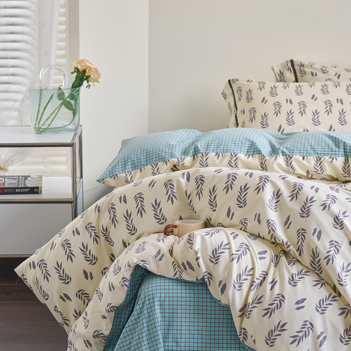 91家纺网 家纺一手货源 找家纺 贝尔 PELLHOME 全棉13376水洗+全棉色织水洗棉-织带款四件套（可抖音代发） 钱布雷蓝