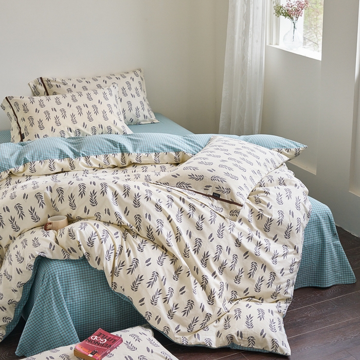 91家纺网 家纺一手货源 找家纺 贝尔 PELLHOME 全棉13376水洗+全棉色织水洗棉-织带款四件套（可抖音代发） 钱布雷蓝