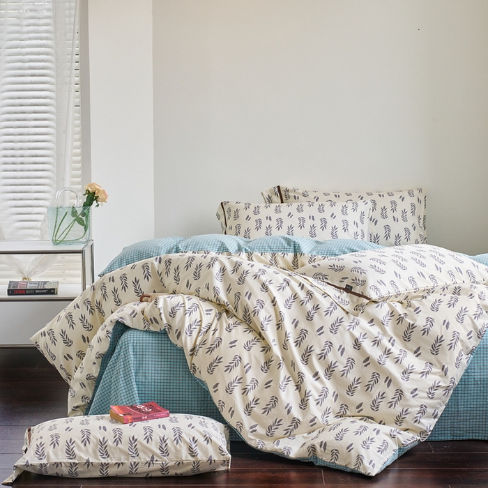 91家纺网 家纺一手货源 找家纺 贝尔 PELLHOME 全棉13376水洗+全棉色织水洗棉-织带款四件套（可抖音代发） 钱布雷蓝