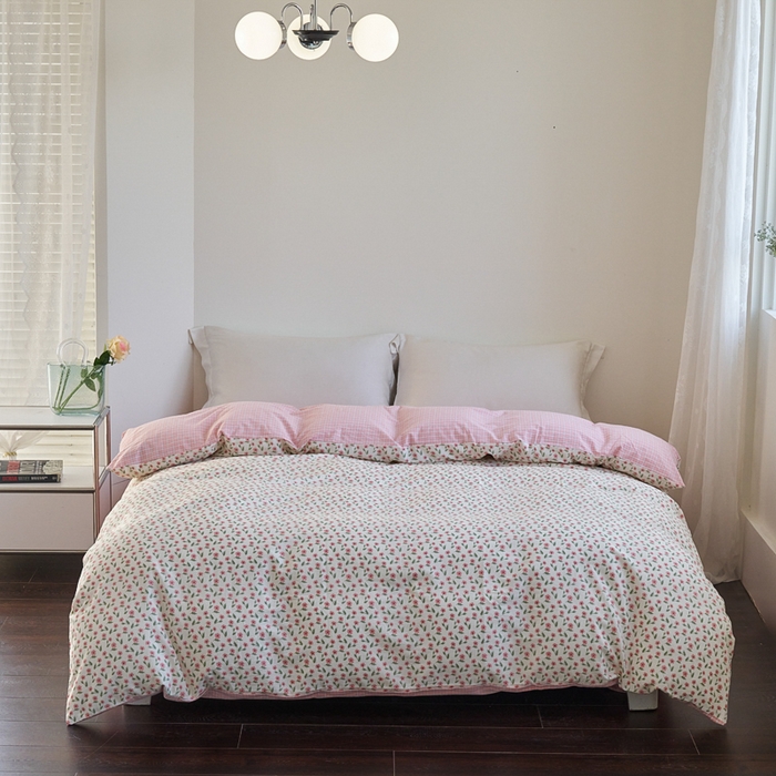 91家纺网 家纺一手货源 找家纺 贝尔 PELLHOME 全棉13376水洗+全棉色织水洗棉-织带款四件套（可抖音代发） 柔和桃