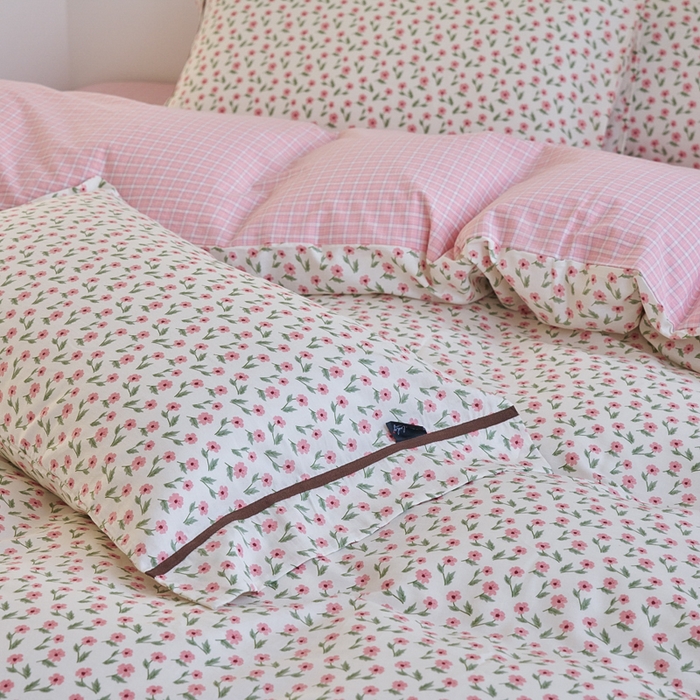 91家纺网 家纺一手货源 找家纺 贝尔 PELLHOME 全棉13376水洗+全棉色织水洗棉-织带款四件套（可抖音代发） 柔和桃