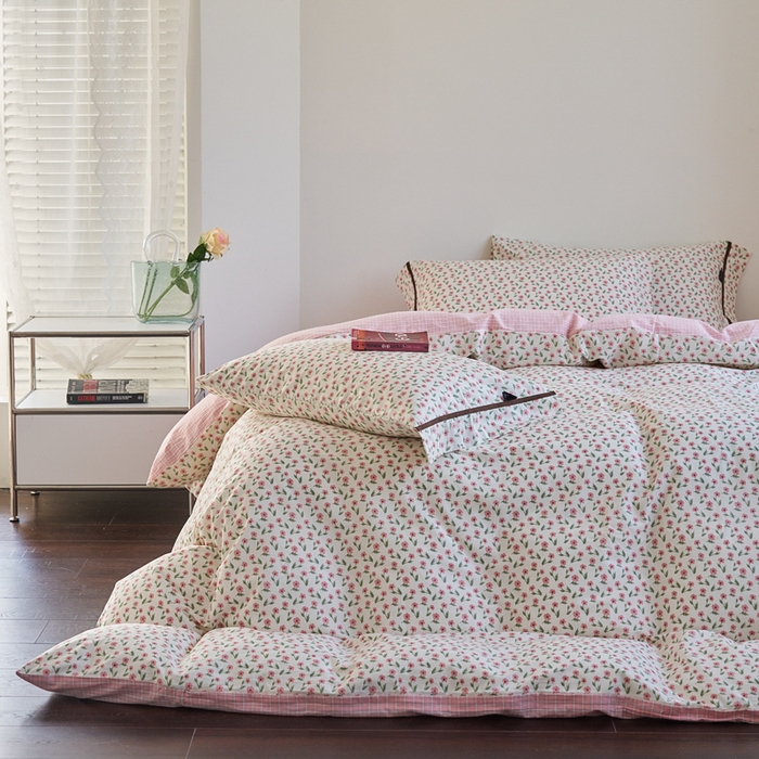 91家纺网 家纺一手货源 找家纺 贝尔 PELLHOME 全棉13376水洗+全棉色织水洗棉-织带款四件套（可抖音代发） 柔和桃