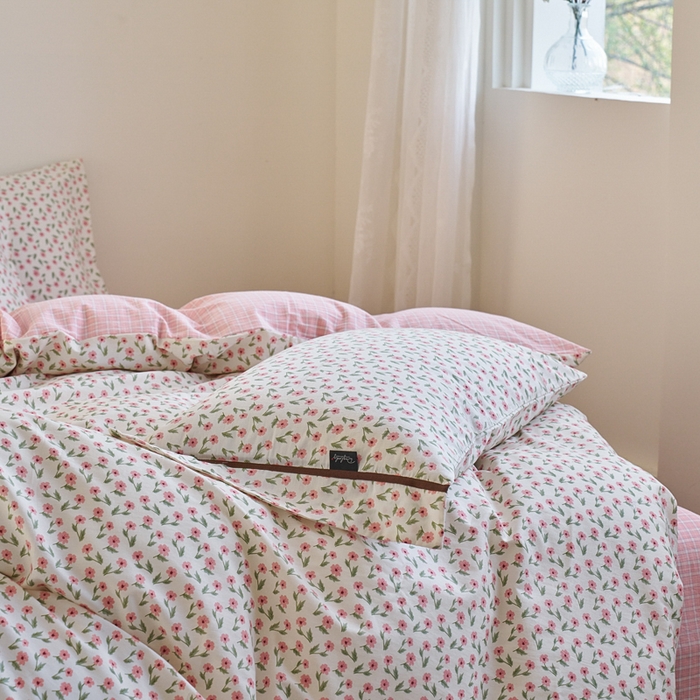 91家纺网 家纺一手货源 找家纺 贝尔 PELLHOME 全棉13376水洗+全棉色织水洗棉-织带款四件套（可抖音代发） 柔和桃