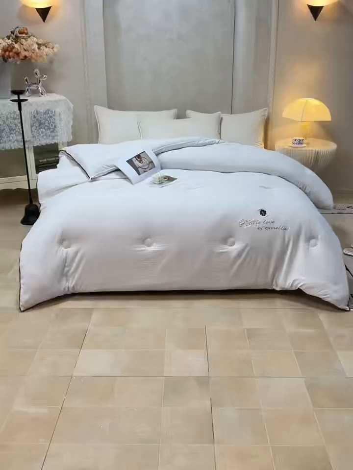 91家纺网 家纺一手货源 找家纺 爱诗诺家纺 2025年新款3D立体烫画亲肤保暖云纱棉大豆被被子被芯 云纱棉-白（主图2）