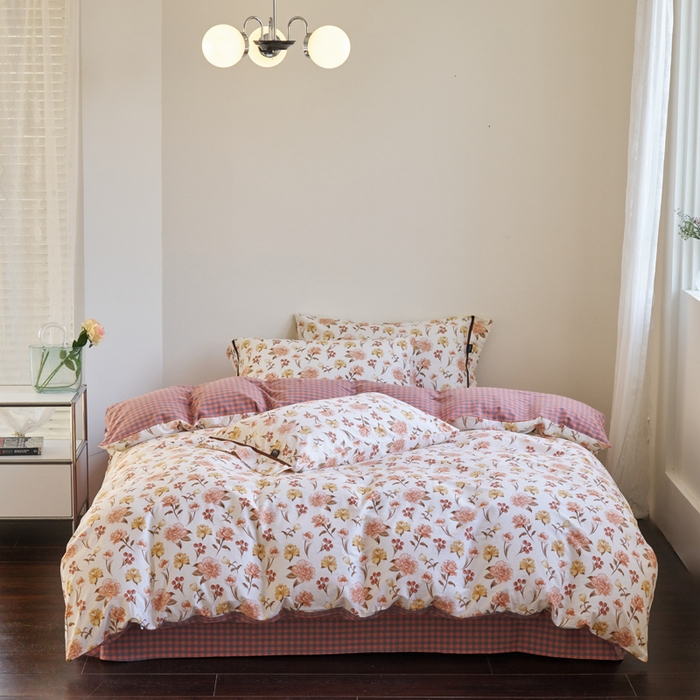 贝尔 PELLHOME 全棉13376水洗+全棉色织水洗棉-织带款四件套（可抖音代发） 沙漠花粉红