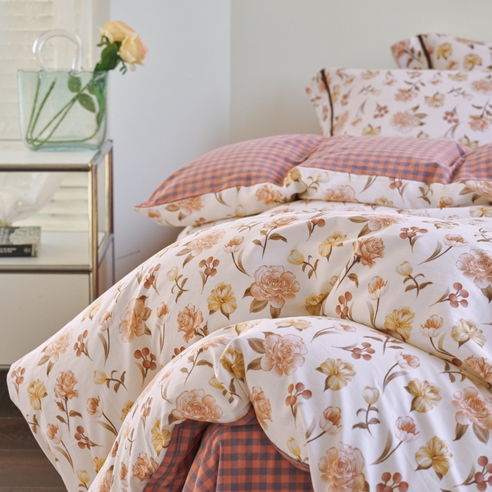 91家纺网 家纺一手货源 找家纺 贝尔 PELLHOME 全棉13376水洗+全棉色织水洗棉-织带款四件套（可抖音代发） 沙漠花粉红