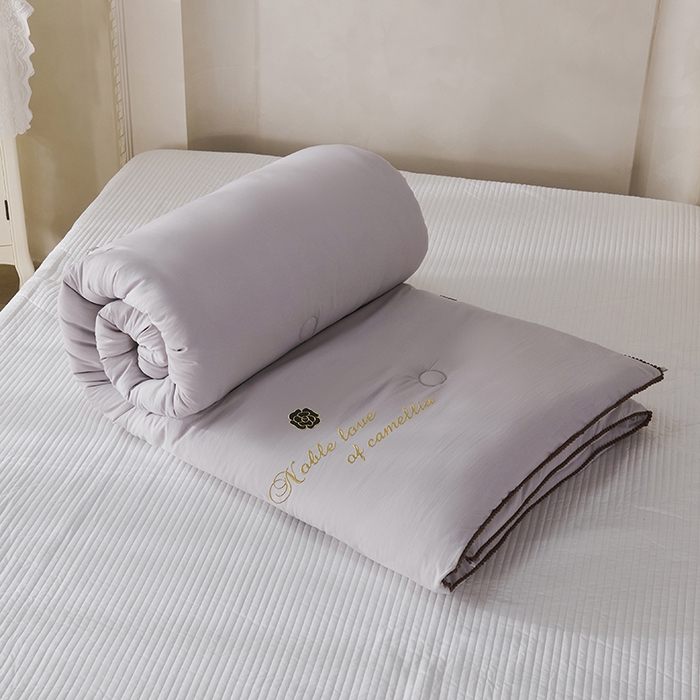 91家纺网 家纺一手货源 找家纺 爱诗诺家纺 2025年新款3D立体烫画亲肤保暖云纱棉大豆被被子被芯 云纱棉-灰（主图2）