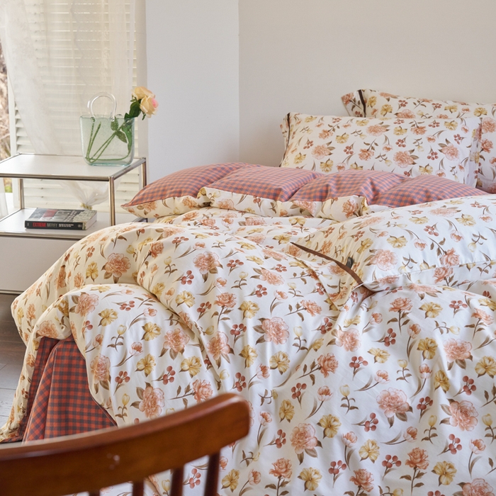 91家纺网 家纺一手货源 找家纺 贝尔 PELLHOME 全棉13376水洗+全棉色织水洗棉-织带款四件套（可抖音代发） 沙漠花粉红