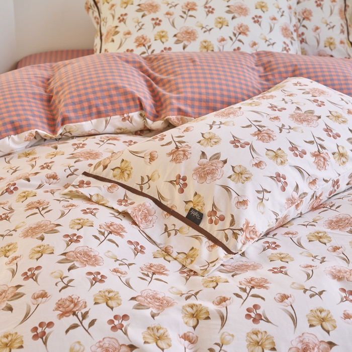 91家纺网 家纺一手货源 找家纺 贝尔 PELLHOME 全棉13376水洗+全棉色织水洗棉-织带款四件套（可抖音代发） 沙漠花粉红