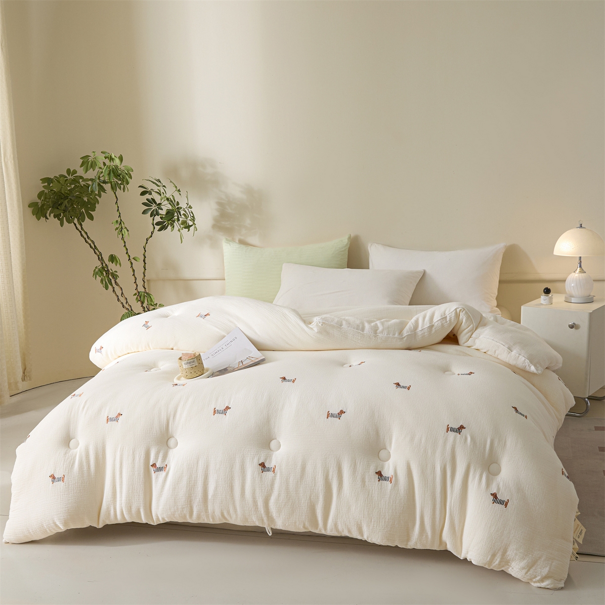 91家纺网 家纺一手货源 找家纺 创优家纺 2025新款专版绣花全棉满绣刺绣21%大豆被纯棉被芯被子春秋被加厚冬被夏被直播 条纹腊肠狗