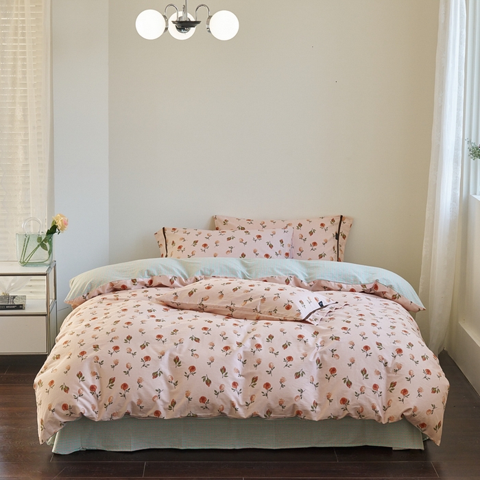 贝尔 PELLHOME 全棉13376水洗+全棉色织水洗棉-织带款四件套（可抖音代发） 烟仃玫瑰-粉