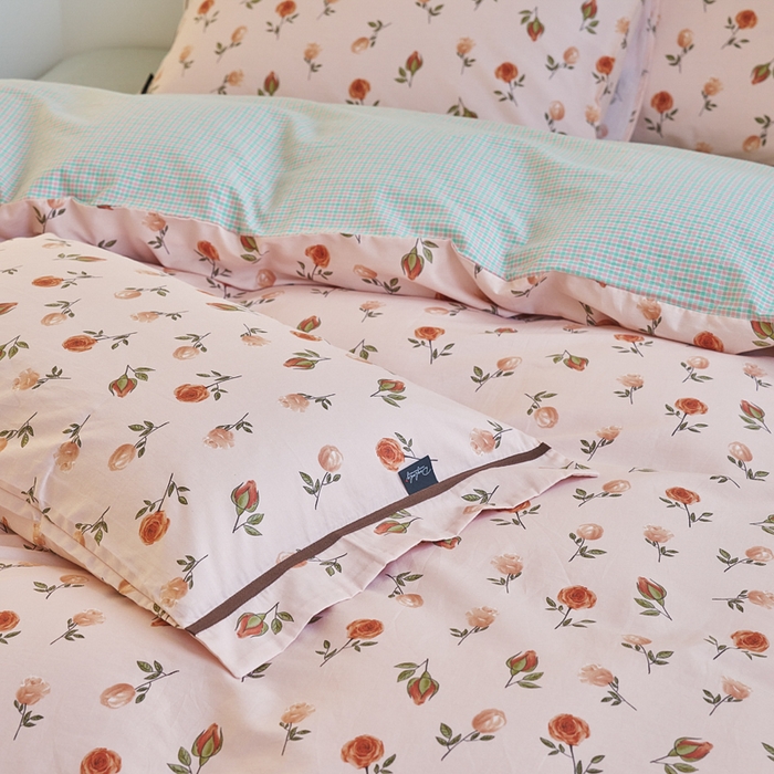 91家纺网 家纺一手货源 找家纺 贝尔 PELLHOME 全棉13376水洗+全棉色织水洗棉-织带款四件套（可抖音代发） 烟仃玫瑰-粉