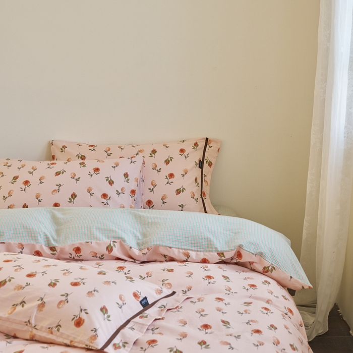 91家纺网 家纺一手货源 找家纺 贝尔 PELLHOME 全棉13376水洗+全棉色织水洗棉-织带款四件套（可抖音代发） 烟仃玫瑰-粉