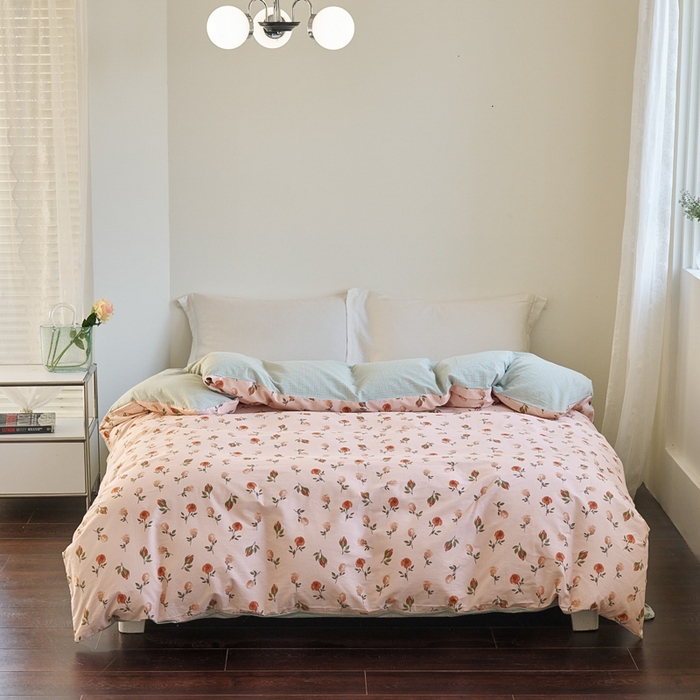 91家纺网 家纺一手货源 找家纺 贝尔 PELLHOME 全棉13376水洗+全棉色织水洗棉-织带款四件套（可抖音代发） 烟仃玫瑰-粉