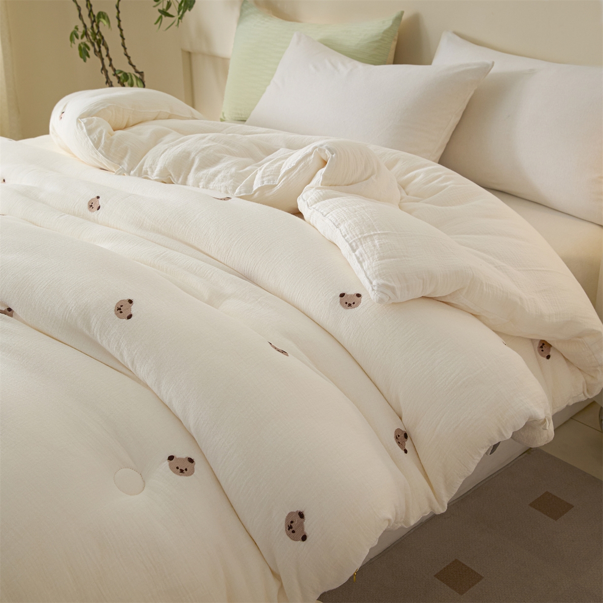 91家纺网 家纺一手货源 找家纺 创优家纺 2025新款专版绣花全棉满绣刺绣21%大豆被纯棉被芯被子春秋被加厚冬被夏被直播 小熊