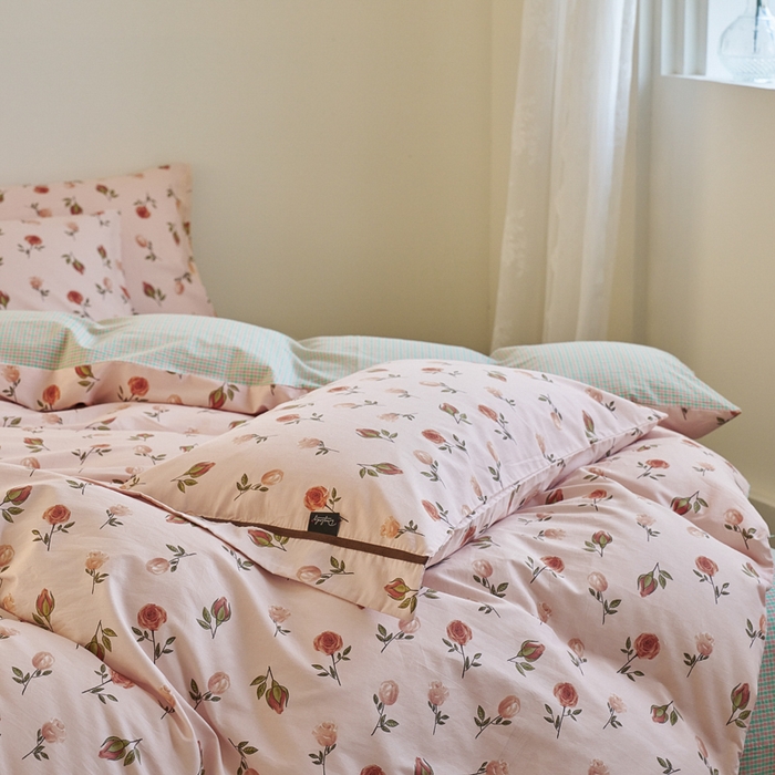 91家纺网 家纺一手货源 找家纺 贝尔 PELLHOME 全棉13376水洗+全棉色织水洗棉-织带款四件套（可抖音代发） 烟仃玫瑰-粉