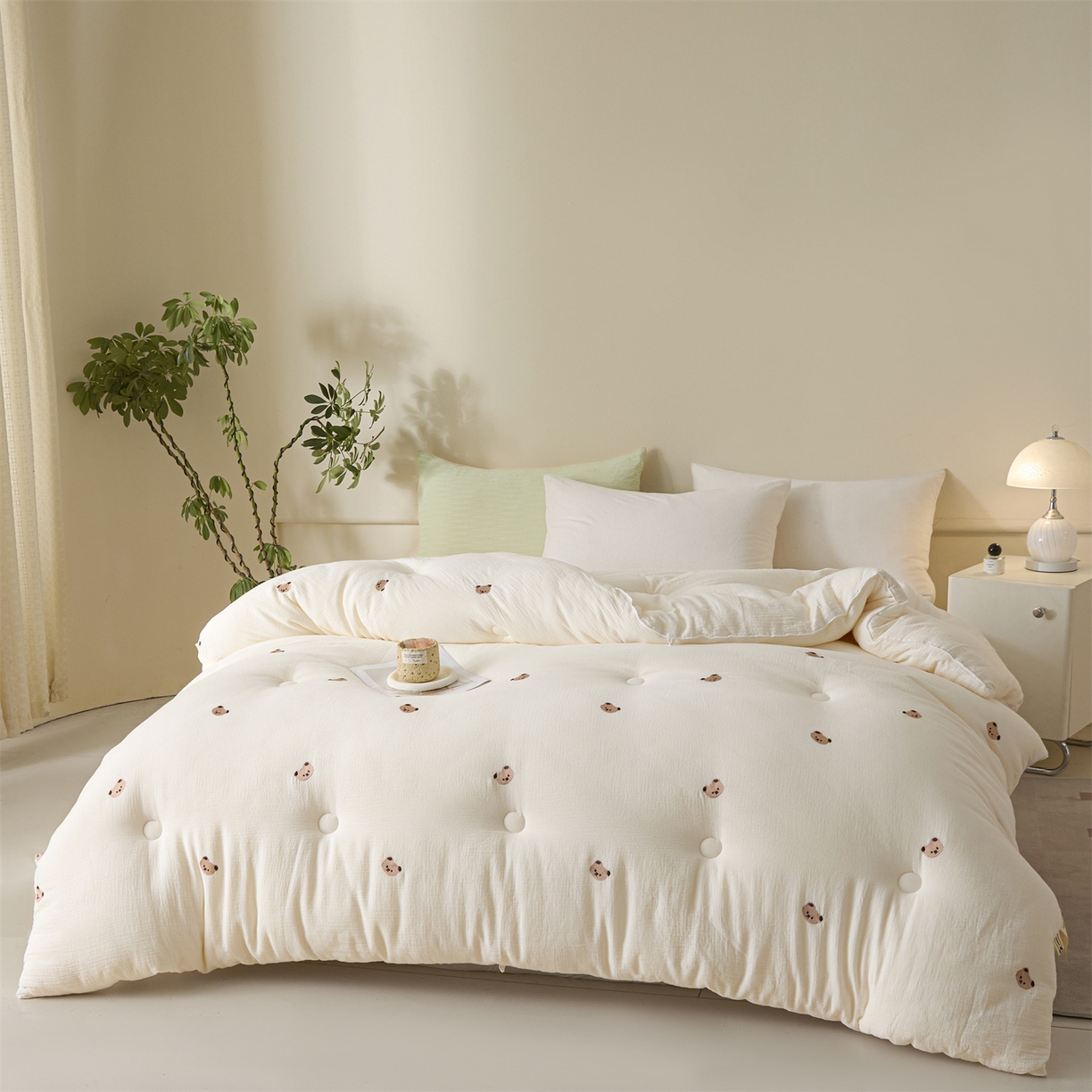 91家纺网 家纺一手货源 找家纺 创优家纺 2025新款专版绣花全棉满绣刺绣21%大豆被纯棉被芯被子春秋被加厚冬被夏被直播 小熊