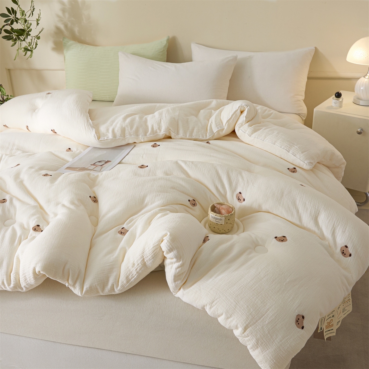 91家纺网 家纺一手货源 找家纺 创优家纺 2025新款专版绣花全棉满绣刺绣21%大豆被纯棉被芯被子春秋被加厚冬被夏被直播 小熊