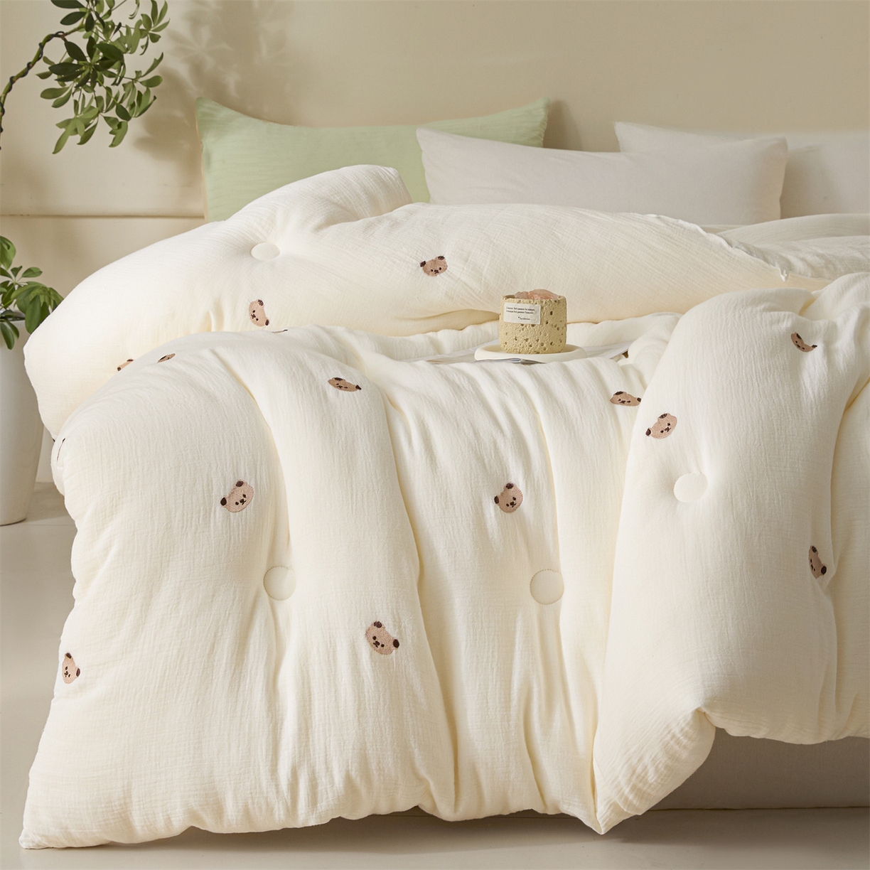 91家纺网 家纺一手货源 找家纺 创优家纺 2025新款专版绣花全棉满绣刺绣21%大豆被纯棉被芯被子春秋被加厚冬被夏被直播 小熊