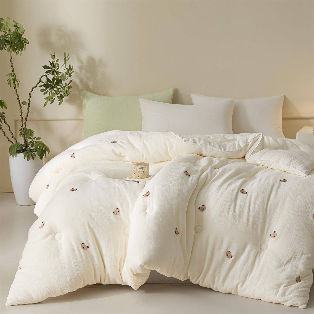 91家纺网 家纺一手货源 找家纺 创优家纺 2025新款专版绣花全棉满绣刺绣21%大豆被纯棉被芯被子春秋被加厚冬被夏被直播 小熊