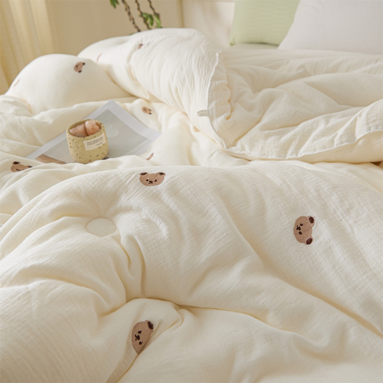 91家纺网 家纺一手货源 找家纺 创优家纺 2025新款专版绣花全棉满绣刺绣21%大豆被纯棉被芯被子春秋被加厚冬被夏被直播 小熊