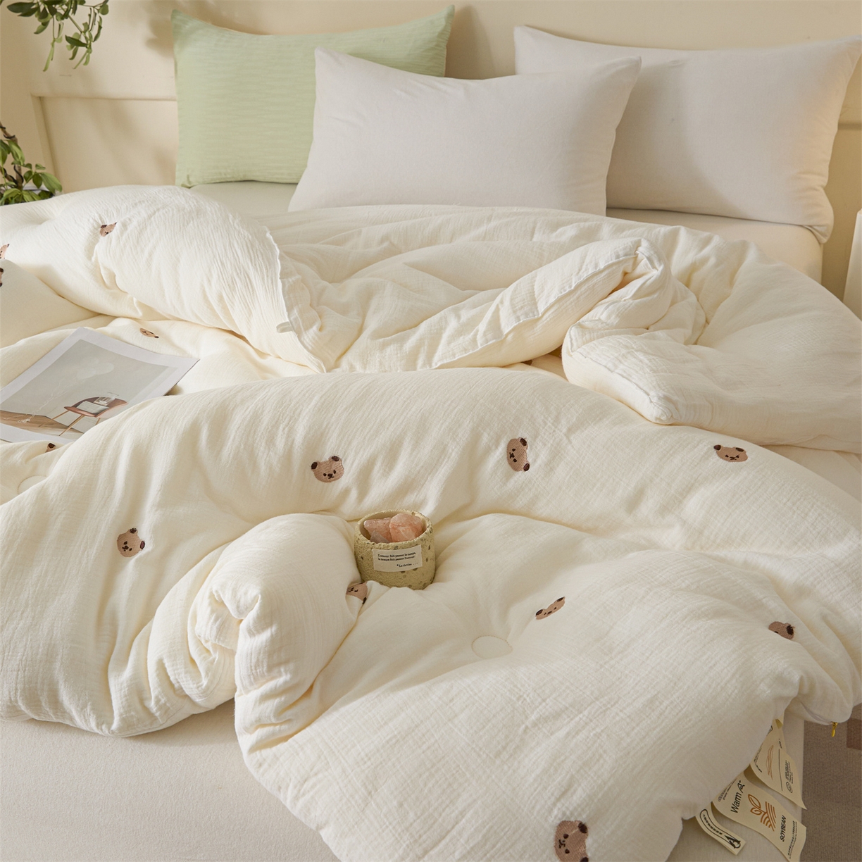 91家纺网 家纺一手货源 找家纺 创优家纺 2025新款专版绣花全棉满绣刺绣21%大豆被纯棉被芯被子春秋被加厚冬被夏被直播 小熊