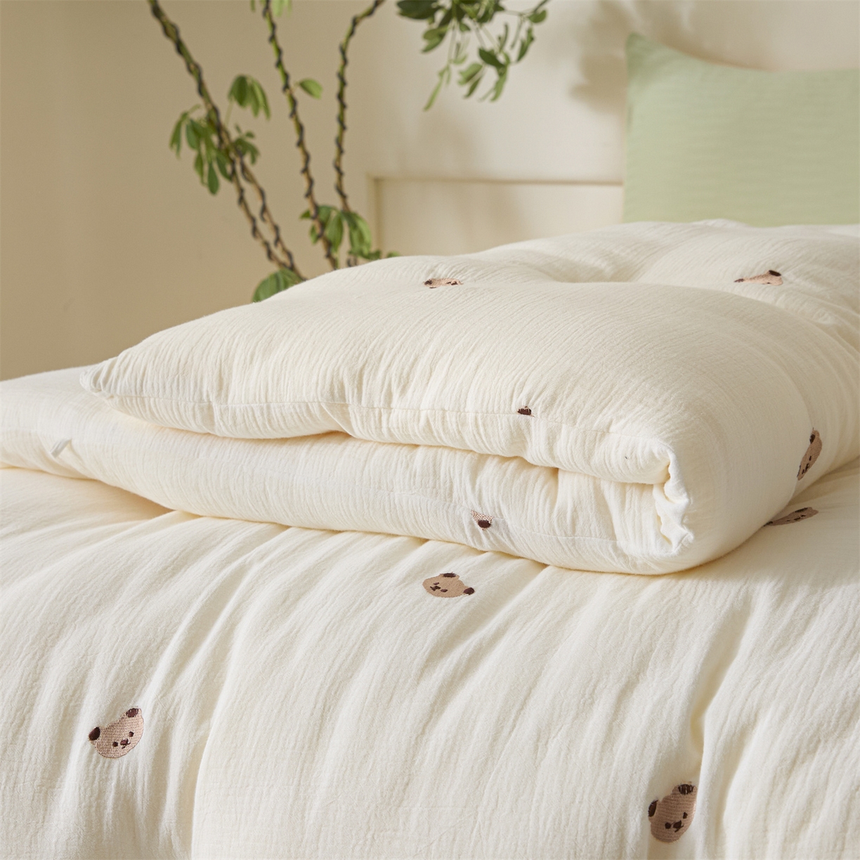 91家纺网 家纺一手货源 找家纺 创优家纺 2025新款专版绣花全棉满绣刺绣21%大豆被纯棉被芯被子春秋被加厚冬被夏被直播 小熊