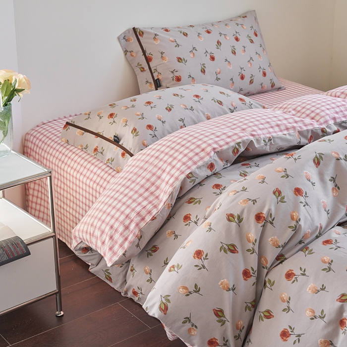 91家纺网 家纺一手货源 找家纺 贝尔 PELLHOME 全棉13376水洗+全棉色织水洗棉-织带款四件套（可抖音代发） 烟仃玫瑰-灰