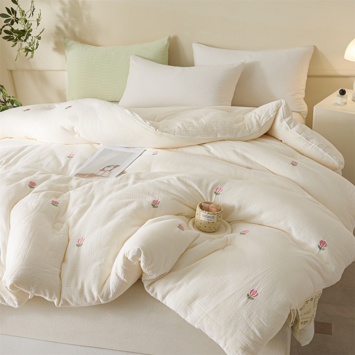 91家纺网 家纺一手货源 找家纺 创优家纺 2025新款专版绣花全棉满绣刺绣21%大豆被纯棉被芯被子春秋被加厚冬被夏被直播 郁金香