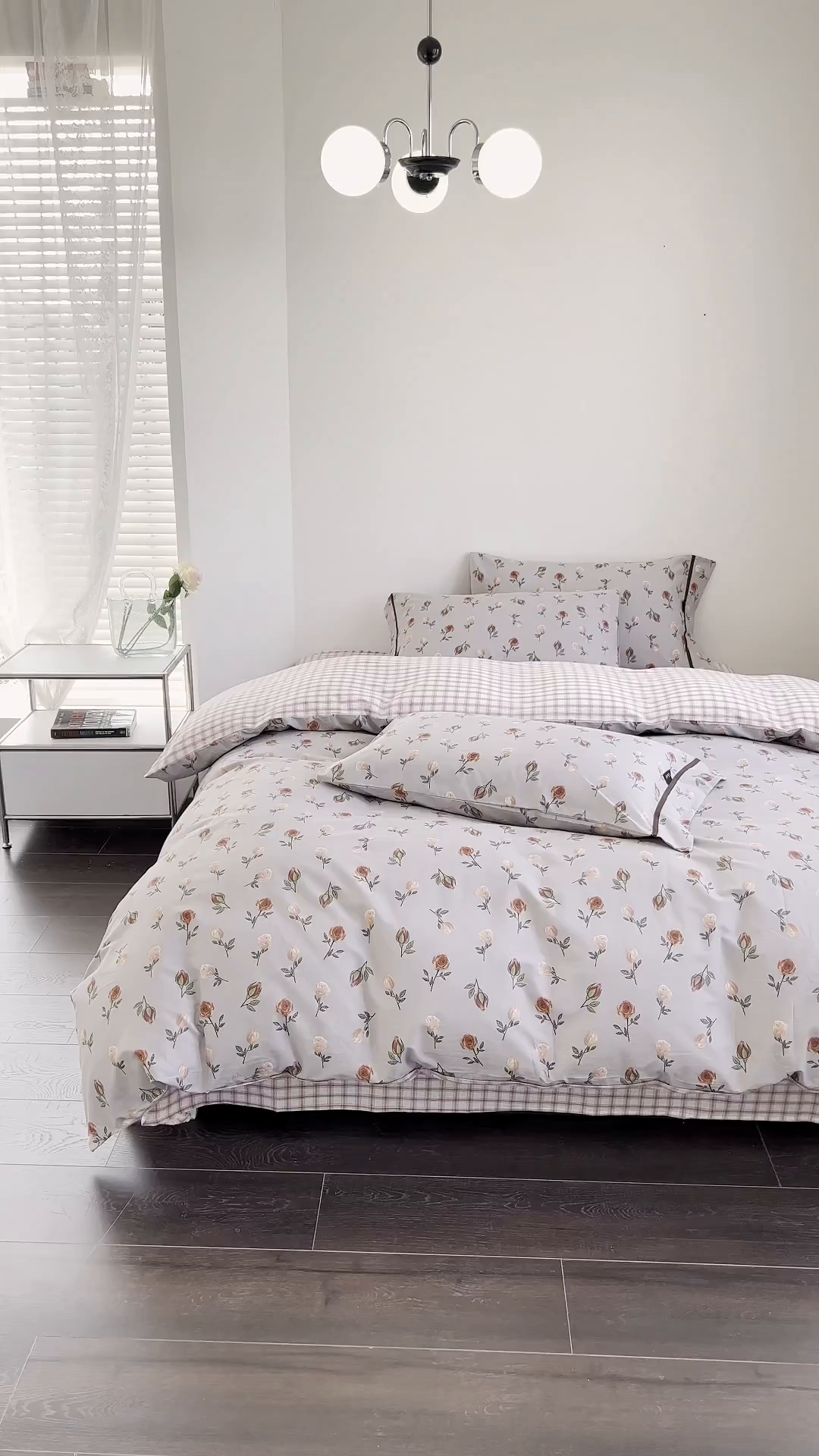 91家纺网 家纺一手货源 找家纺 贝尔 PELLHOME 全棉13376水洗+全棉色织水洗棉-织带款四件套（可抖音代发） 烟仃玫瑰-灰