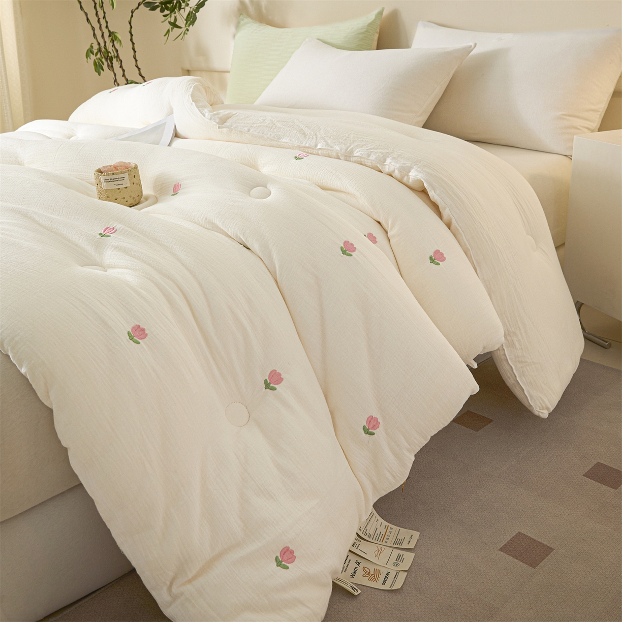 91家纺网 家纺一手货源 找家纺 创优家纺 2025新款专版绣花全棉满绣刺绣21%大豆被纯棉被芯被子春秋被加厚冬被夏被直播 郁金香