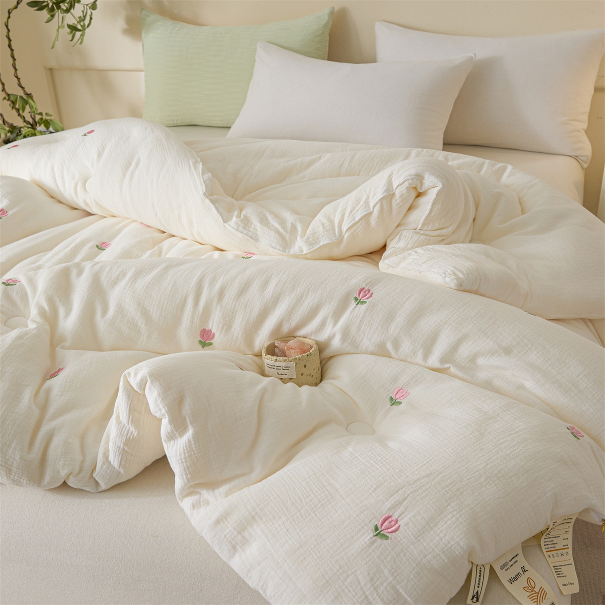 91家纺网 家纺一手货源 找家纺 创优家纺 2025新款专版绣花全棉满绣刺绣21%大豆被纯棉被芯被子春秋被加厚冬被夏被直播 郁金香