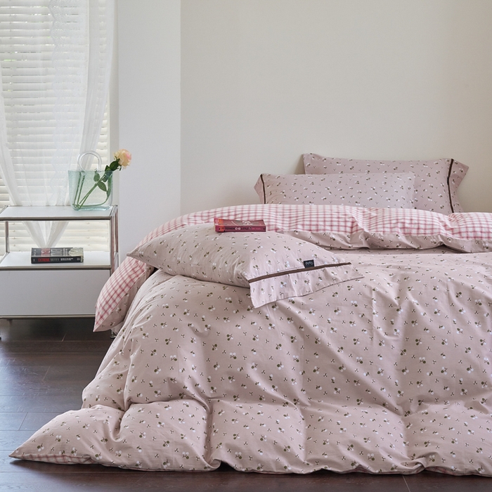 91家纺网 家纺一手货源 找家纺 贝尔 PELLHOME 全棉13376水洗+全棉色织水洗棉-织带款四件套（可抖音代发） 樱桃粉