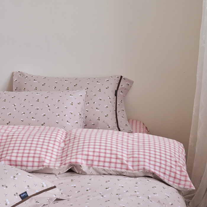 91家纺网 家纺一手货源 找家纺 贝尔 PELLHOME 全棉13376水洗+全棉色织水洗棉-织带款四件套（可抖音代发） 樱桃粉