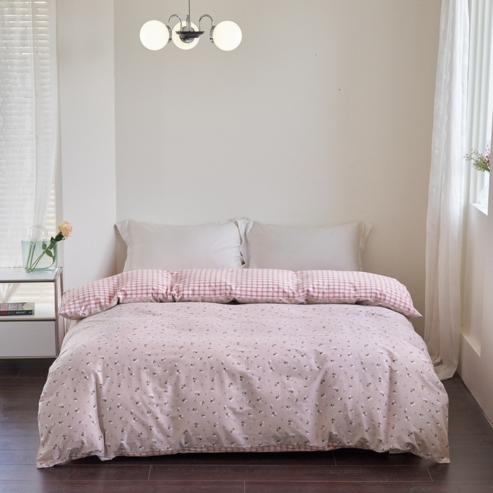 91家纺网 家纺一手货源 找家纺 贝尔 PELLHOME 全棉13376水洗+全棉色织水洗棉-织带款四件套（可抖音代发） 樱桃粉