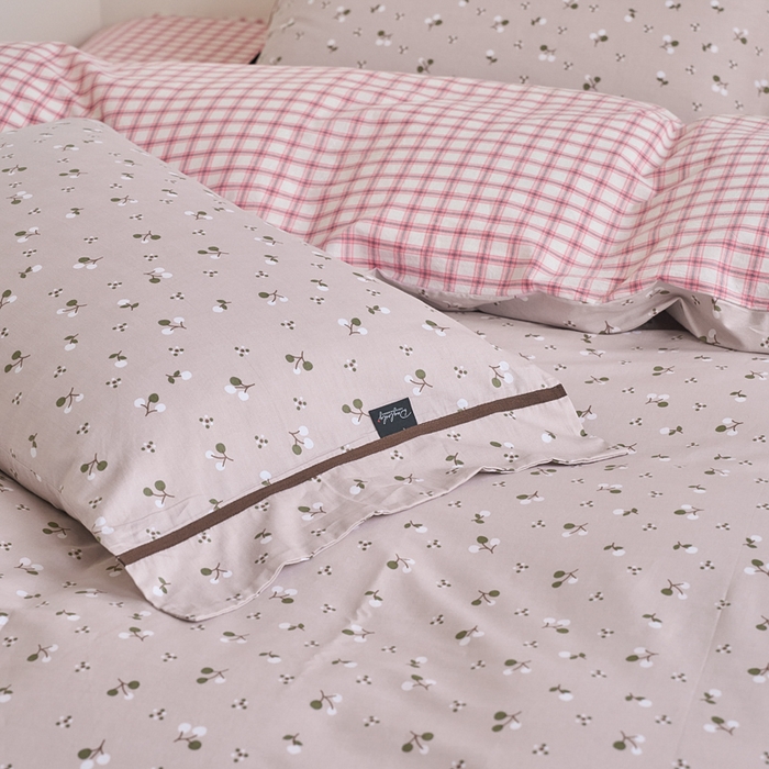 91家纺网 家纺一手货源 找家纺 贝尔 PELLHOME 全棉13376水洗+全棉色织水洗棉-织带款四件套（可抖音代发） 樱桃粉