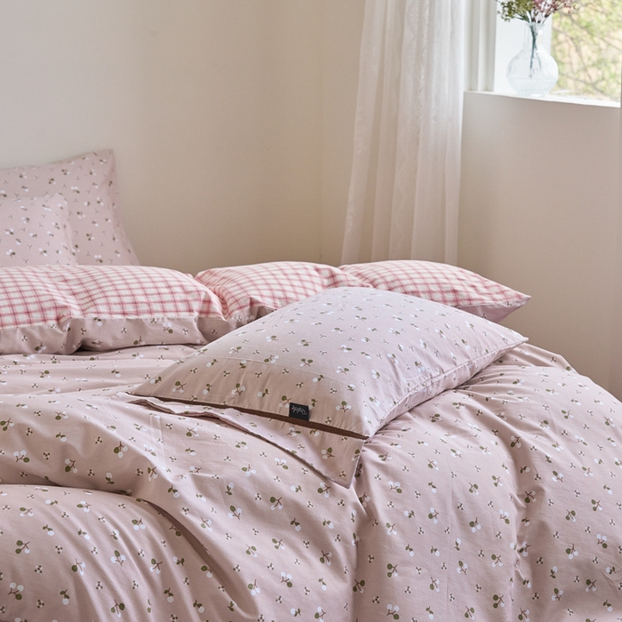 91家纺网 家纺一手货源 找家纺 贝尔 PELLHOME 全棉13376水洗+全棉色织水洗棉-织带款四件套（可抖音代发） 樱桃粉