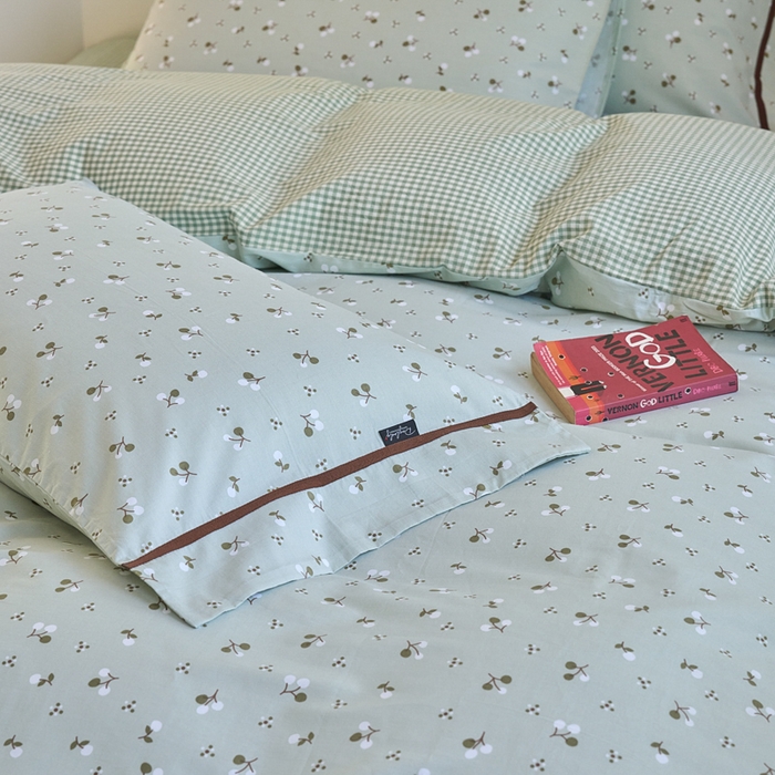 91家纺网 家纺一手货源 找家纺 贝尔 PELLHOME 全棉13376水洗+全棉色织水洗棉-织带款四件套（可抖音代发） 樱桃青柠