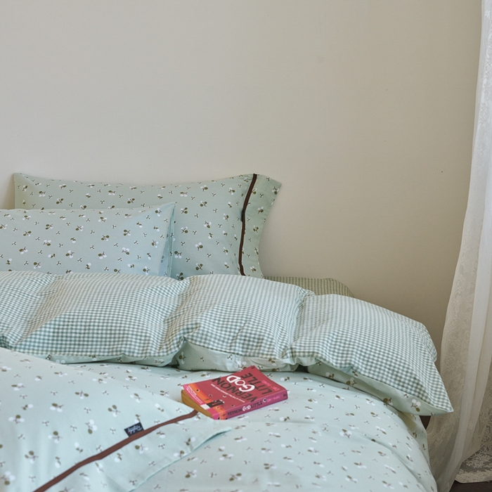 91家纺网 家纺一手货源 找家纺 贝尔 PELLHOME 全棉13376水洗+全棉色织水洗棉-织带款四件套（可抖音代发） 樱桃青柠