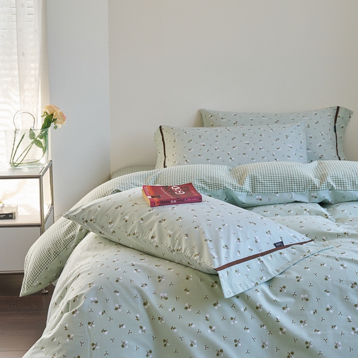 91家纺网 家纺一手货源 找家纺 贝尔 PELLHOME 全棉13376水洗+全棉色织水洗棉-织带款四件套（可抖音代发） 樱桃青柠