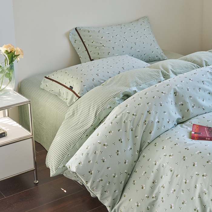 91家纺网 家纺一手货源 找家纺 贝尔 PELLHOME 全棉13376水洗+全棉色织水洗棉-织带款四件套（可抖音代发） 樱桃青柠