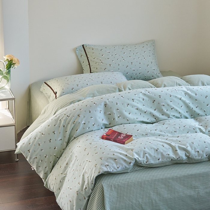 91家纺网 家纺一手货源 找家纺 贝尔 PELLHOME 全棉13376水洗+全棉色织水洗棉-织带款四件套（可抖音代发） 樱桃青柠