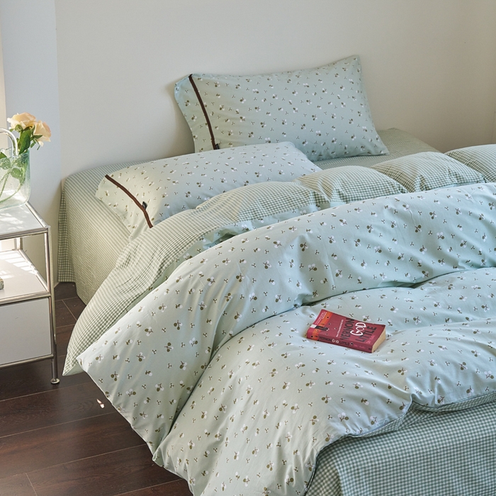 91家纺网 家纺一手货源 找家纺 贝尔 PELLHOME 全棉13376水洗+全棉色织水洗棉-织带款四件套（可抖音代发） 樱桃青柠